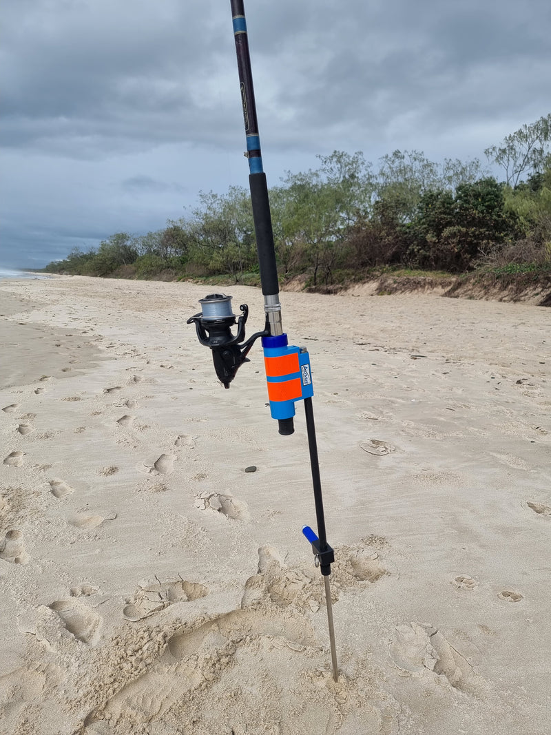 beach fishing rod holder stainless steel and fibreglass on Australian Beach