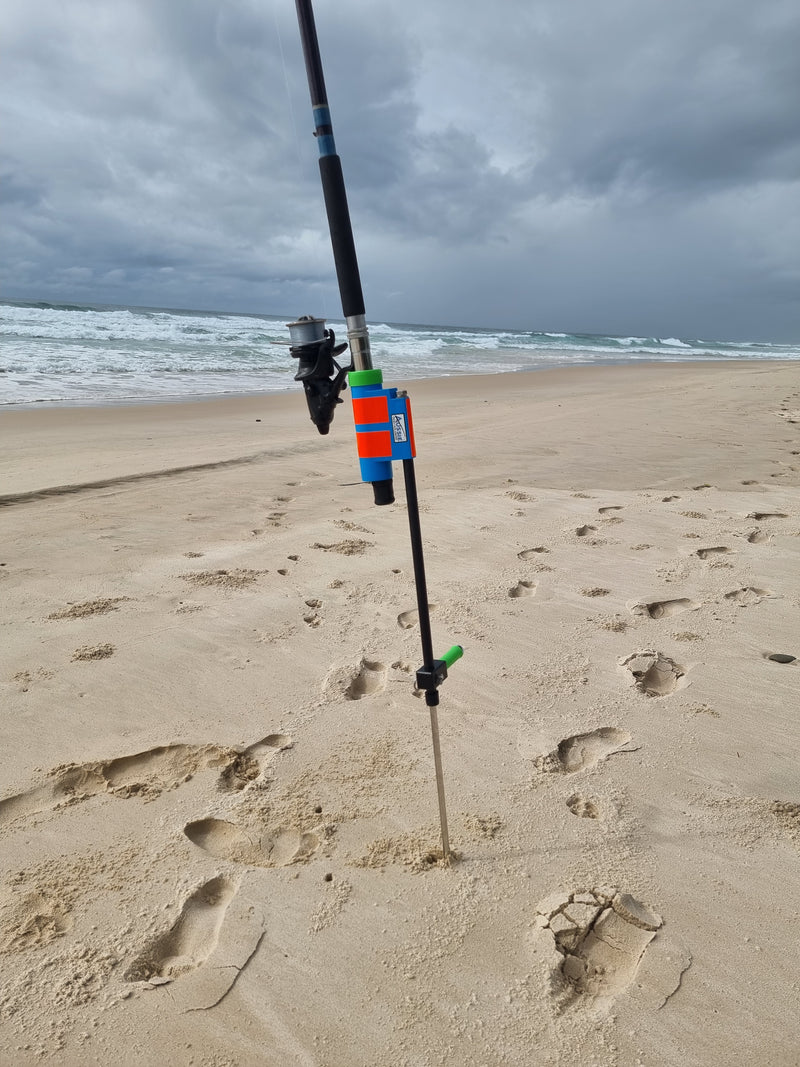 stainless steel and fibreglass fishing pole holder with sand spike  green
