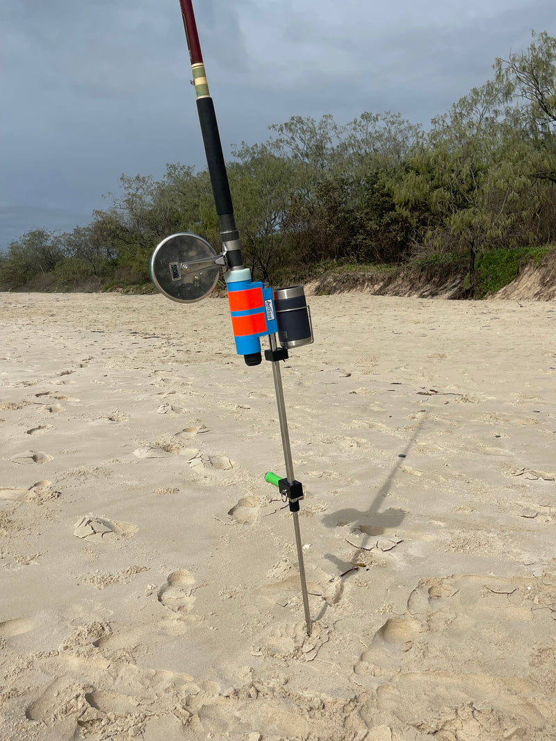 Beach Fishing Rod Holder with extended sand spike and drinks holder