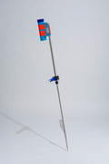 Blue fishing rod holder with foot peg and stainless steel sand spike on white background