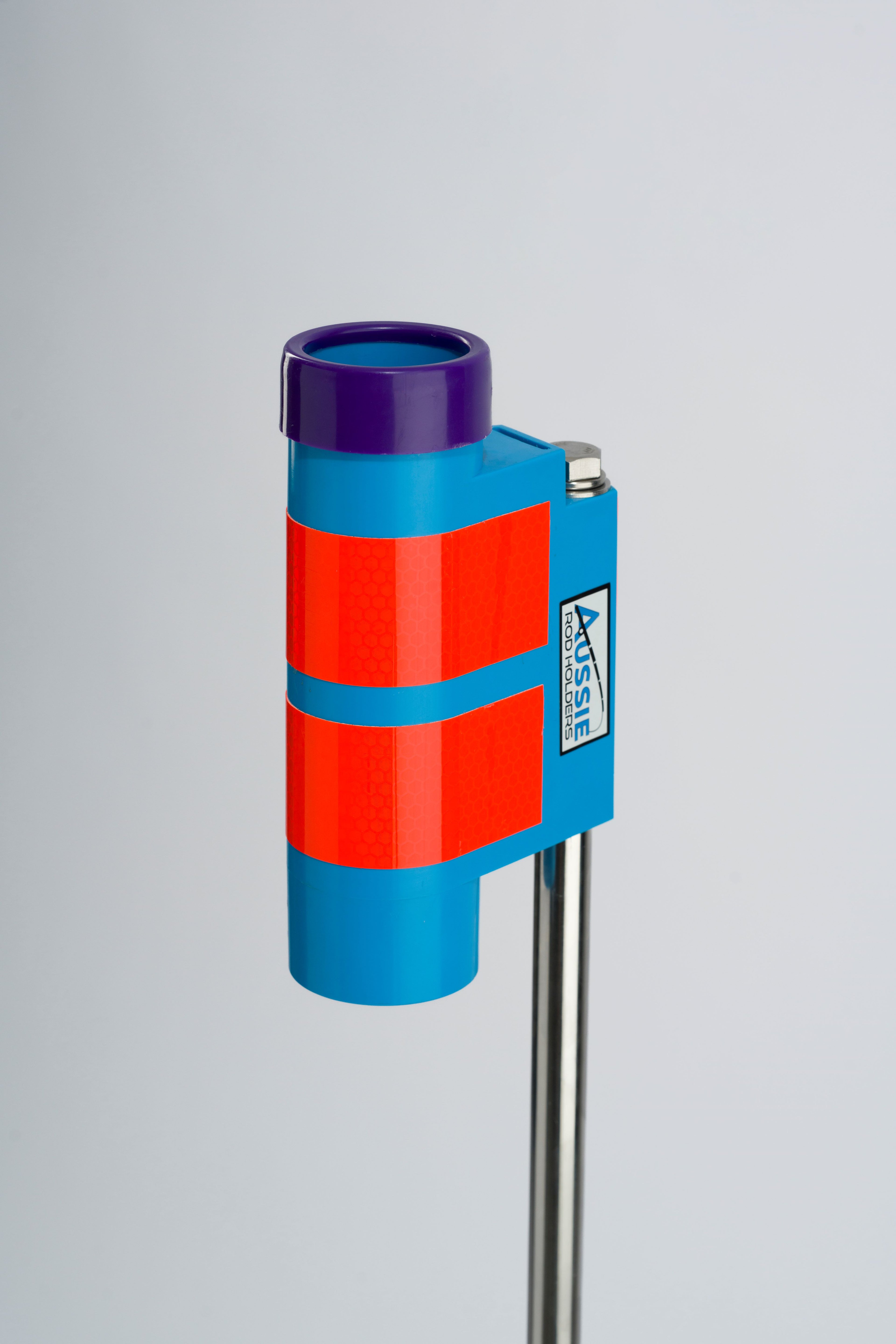 Fishing rod holder with purple reel guard